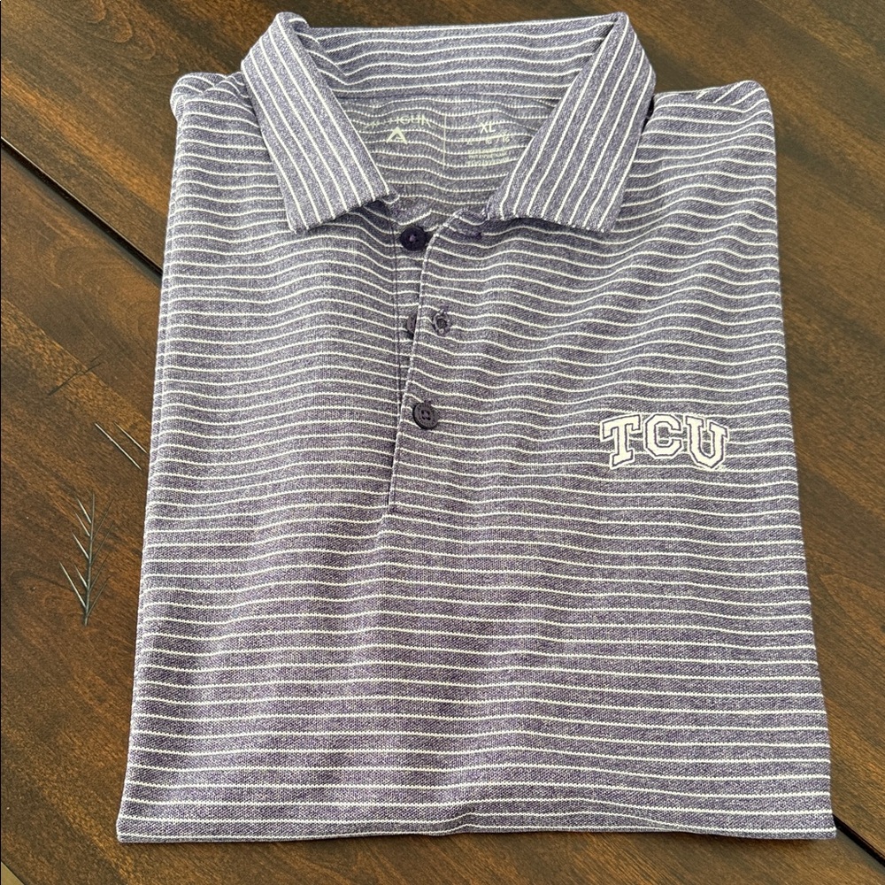 TCU Antigua Purple Striped Polo Shirt